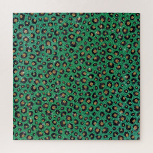Elegant Green Glitter Black Gold Leopard Print Legpuzzel