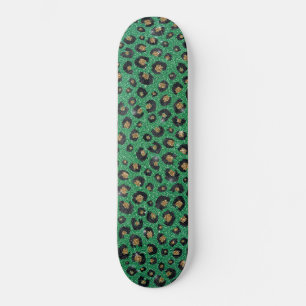 Elegant Green Glitter Black Gold Leopard Print Persoonlijk Skateboard