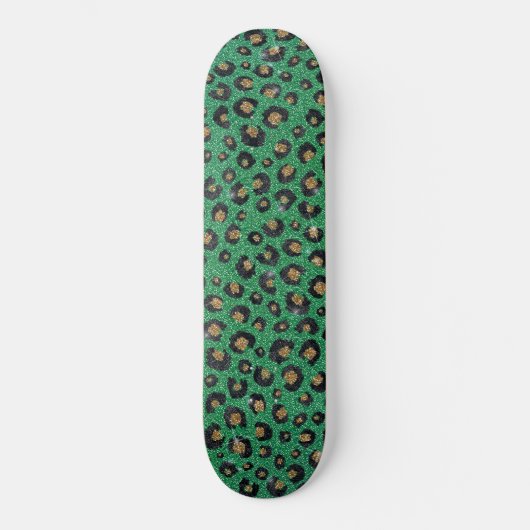 Elegant Green Glitter Black Gold Leopard Print Persoonlijk Skateboard (Voorkant)