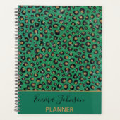 Elegant Green Glitter Black Gold Leopard Print Planner (Voorkant)