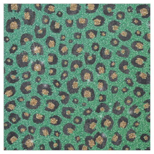 Elegant Green Glitter Black Gold Leopard Print Stof (Swatch)