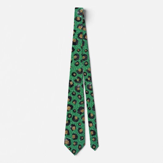 Elegant Green Glitter Black Gold Leopard Print Stropdas (Voorkant)