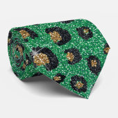 Elegant Green Glitter Black Gold Leopard Print Stropdas (Opgerold)