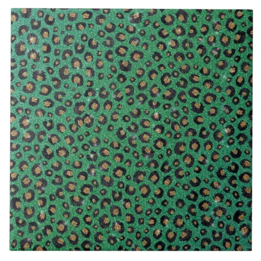 Elegant Green Glitter Black Gold Leopard Print Tegeltje (Voorkant)