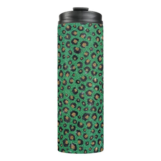 Elegant Green Glitter Black Gold Leopard Print Thermosbeker (Voorkant)