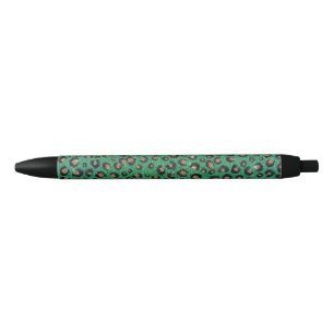 Elegant Green Glitter Black Gold Leopard Print Zwarte Inkt Pen