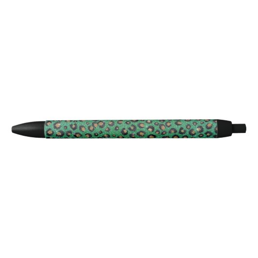 Elegant Green Glitter Black Gold Leopard Print Zwarte Inkt Pen (Voorkant)