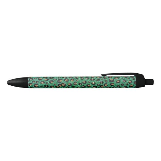Elegant Green Glitter Black Gold Leopard Print Zwarte Inkt Pen (Bovenkant)