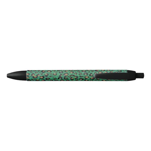 Elegant Green Glitter Black Gold Leopard Print Zwarte Inkt Pen (Achterkant)