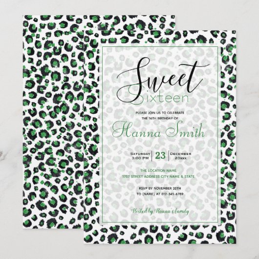 Elegant Green Glitter Black Leopard Animal Print (Voorkant / Achterkant)