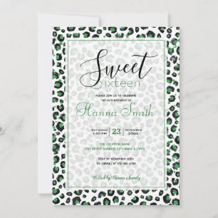Elegant Green Glitter Black Leopard Animal Print