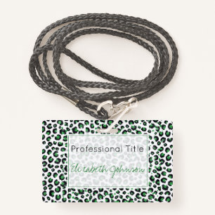 Elegant Green Glitter Black Leopard Animal Print Badge