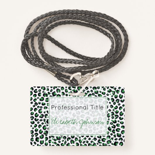 Elegant Green Glitter Black Leopard Animal Print Badge (Voorkant met draagriem)