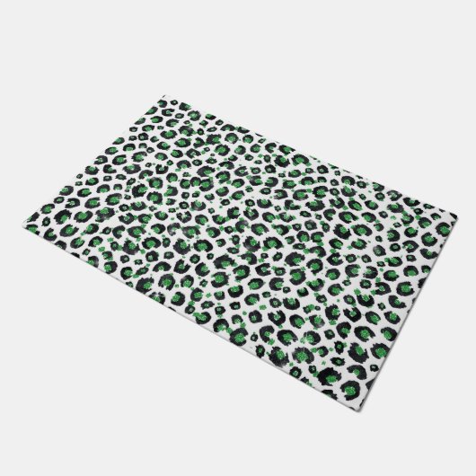 Elegant Green Glitter Black Leopard Animal Print Deurmat (Schuin)