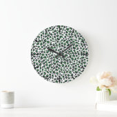 Elegant Green Glitter Black Leopard Animal Print Grote Klok (Huis)