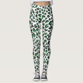 Elegant Green Glitter Black Leopard Animal Print Leggings (Voorkant)