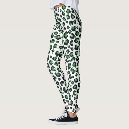 Elegant Green Glitter Black Leopard Animal Print Leggings (Links)