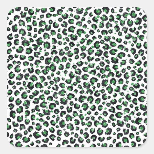 Elegant Green Glitter Black Leopard Animal Print Vierkante Sticker (Voorkant)