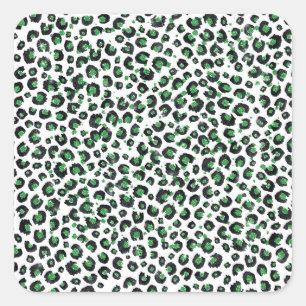 Elegant Green Glitter Black Leopard Animal Print Vierkante Sticker