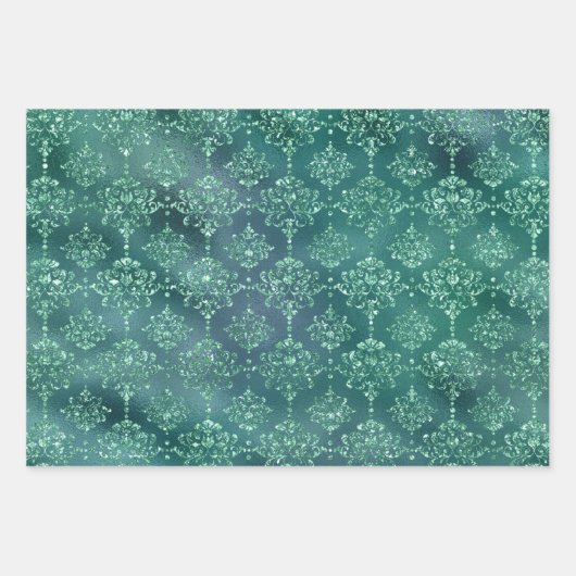 Elegant Green Glitter Damask Gift Inpakpapier Vel (Voorkant)