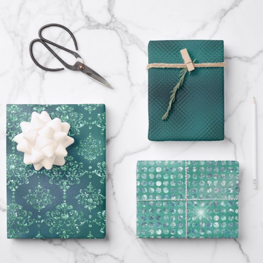 Elegant Green Glitter Damask Gift Inpakpapier Vel (Voorkant)