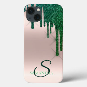 Elegant Green Glitter Drift Roos Gold Case-Mate iPhone Case