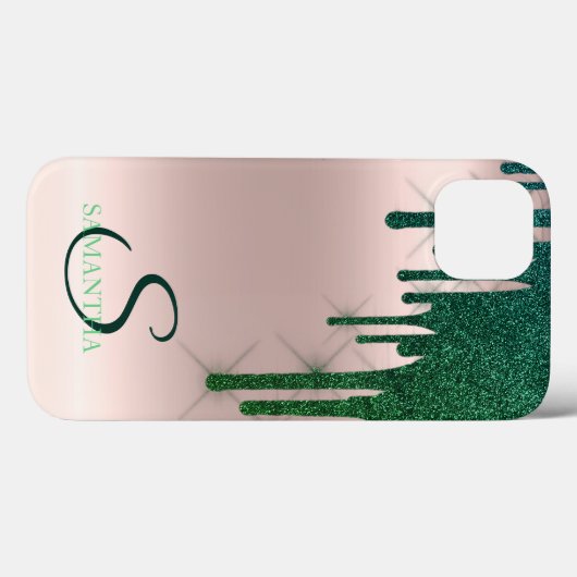 Elegant Green Glitter Drift Roos Gold Case-Mate iPhone Case (Achterkant (horizontaal))