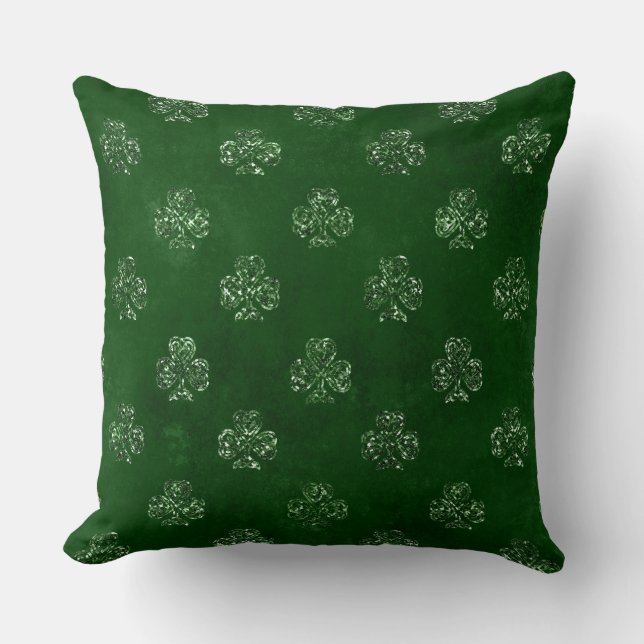Elegant Green Glitter Irish Shamrock Clover Kussen (Voorkant)
