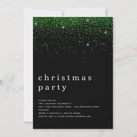 Elegant Green Glitter-kerstfeest Black Kaart (Voorkant)