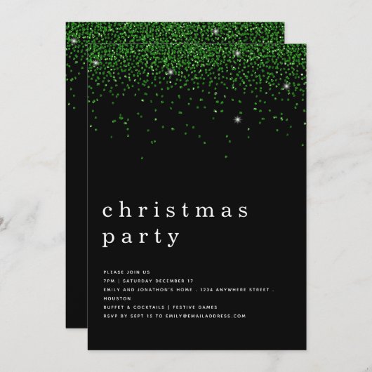Elegant Green Glitter-kerstfeest Black Kaart (Voorkant / Achterkant)