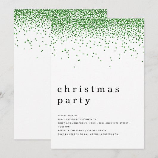 Elegant Green Glitter-kerstfeest Kaart (Voorkant / Achterkant)