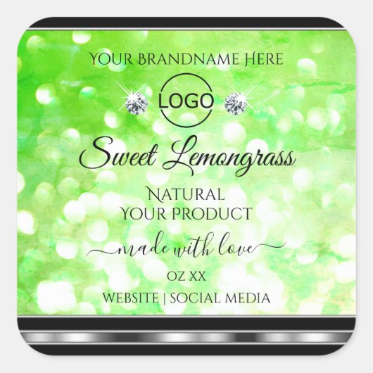 Elegant Green Glitter Product Labels Diamonds Logo (Voorkant)