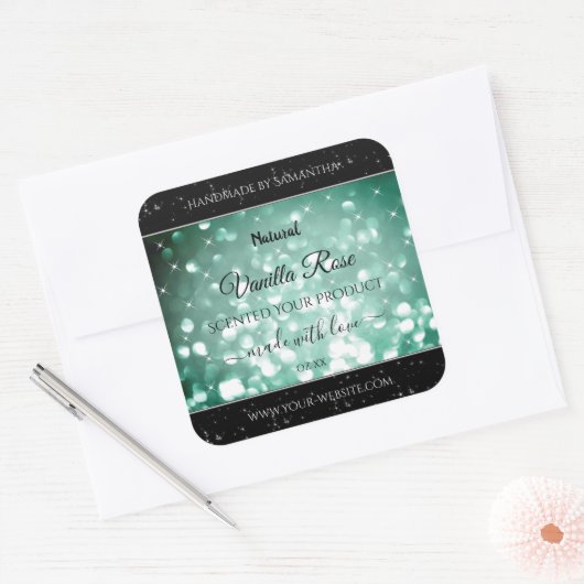 Elegant Green Glitter Sparkle Stars Product Labels (Envelop)