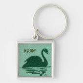 Elegant Green Glitter Swan Sleutelhanger (Voorkant)