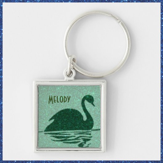 Elegant Green Glitter Swan Sleutelhanger