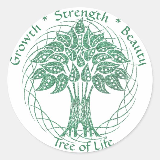 Elegant Green Glitter Tree of Life Growth Sterkte Ronde Sticker (Voorkant)