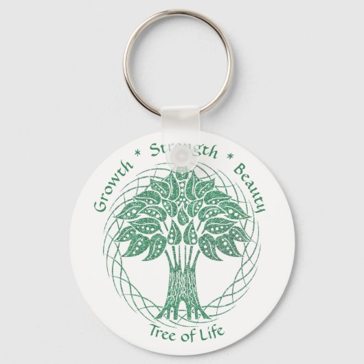 Elegant Green Glitter Tree of Life Growth Sterkte Sleutelhanger (Voorkant)
