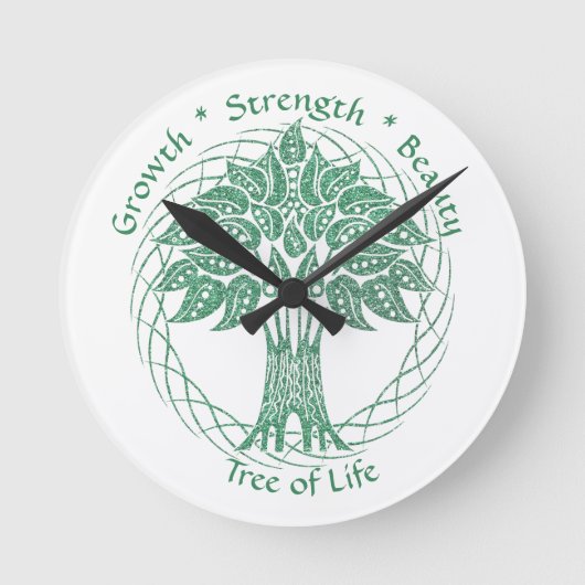 Elegant Green Glitter Tree of Life Zen Yoga Ronde Klok (Voorkant)