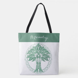 Elegant Green Glitter Tree of Life Zen Yoga Tote Bag