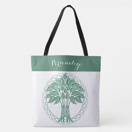 Elegant Green Glitter Tree of Life Zen Yoga Tote Bag (Voorkant)