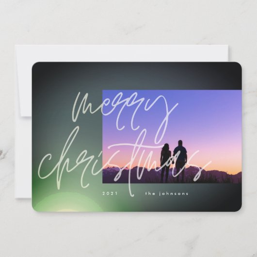 Elegant Green Glow-kerstgradiënt Ombre Feestdagenkaart (Voorkant)