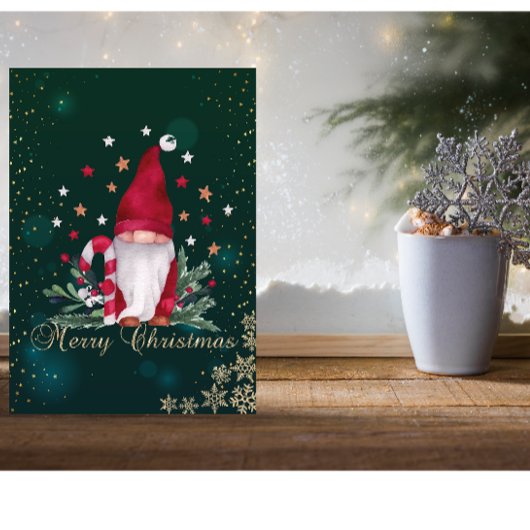 Elegant Green, Gnome, Pine Tree Branliday Feestdagen Kaart