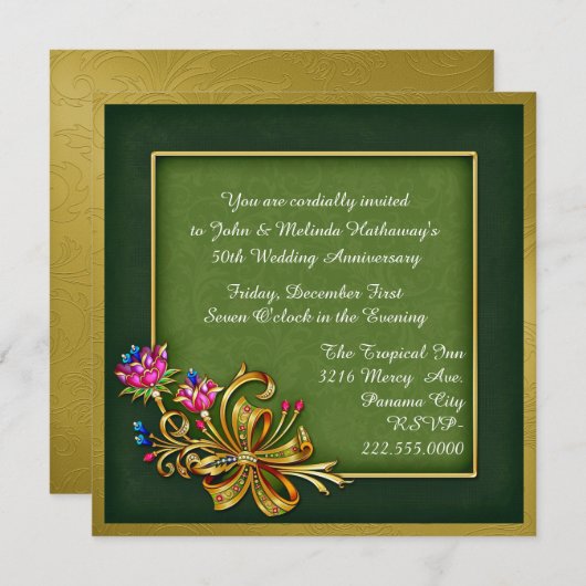 Elegant Green & Gold 50e Jubileum Uitnodiging (Voorkant / Achterkant)