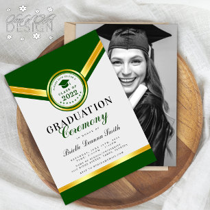 Elegant Green Gold Afstuderen Ceremony Uitnodiging