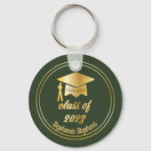 Elegant Green | Gold Afstuderen Pet Afstuderen toe Sleutelhanger (Voorkant)