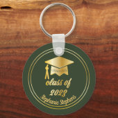 Elegant Green | Gold Afstuderen Pet Afstuderen toe Sleutelhanger (Voorkant)