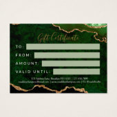 Elegant Green Gold Agate Zakelijk Cadeaubon Visitekaartje (Achterkant)