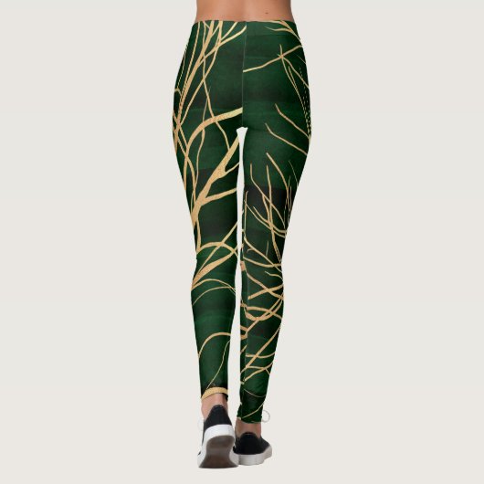Elegant Green Gold Autumn Tree Tekening Leggings (Achterkant)