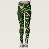 Elegant Green Gold Autumn Tree Tekening Leggings (Voorkant)