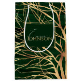 Elegant Green Gold Autumn Tree Tekening Medium Cadeauzakje (Voorkant)